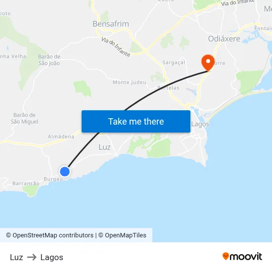 Luz to Lagos map