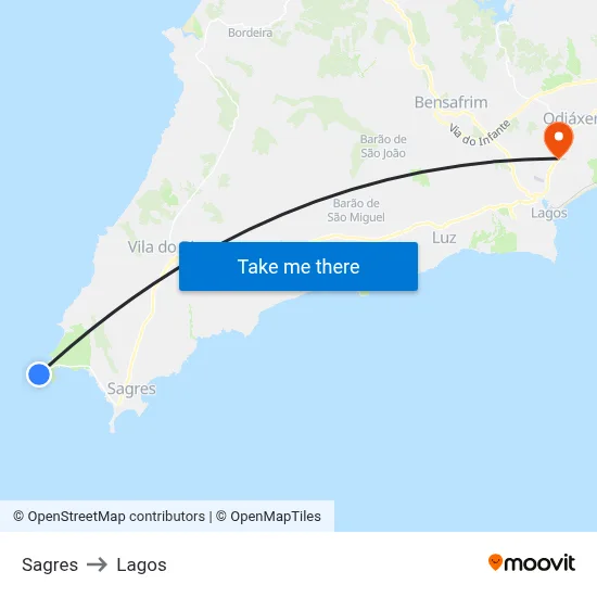 Sagres to Lagos map