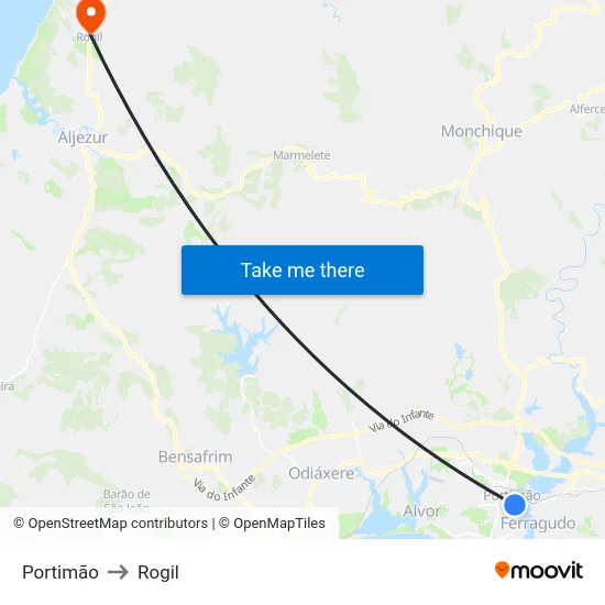 Portimão to Rogil map
