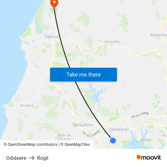 Odiáxere to Rogil map