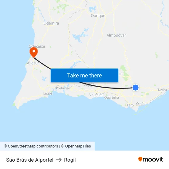 São Brás de Alportel to Rogil map