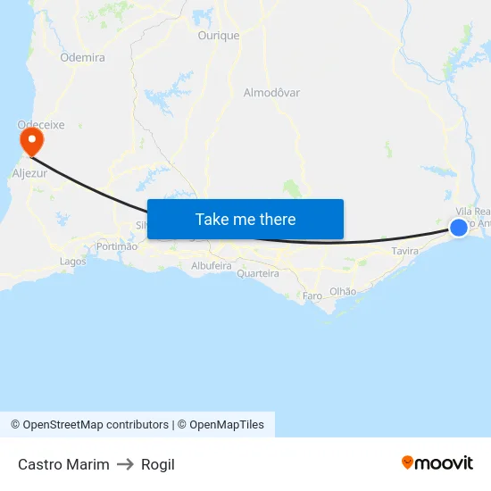 Castro Marim to Rogil map