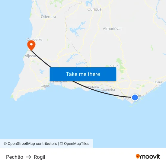 Pechão to Rogil map