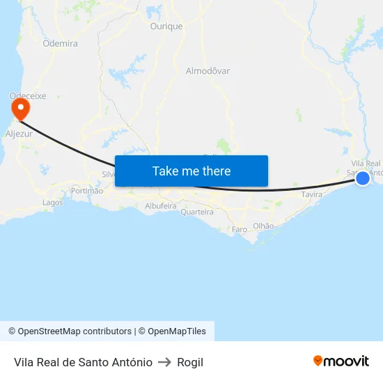 Vila Real de Santo António to Rogil map