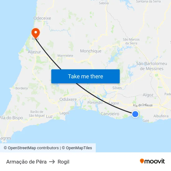 Armação de Pêra to Rogil map