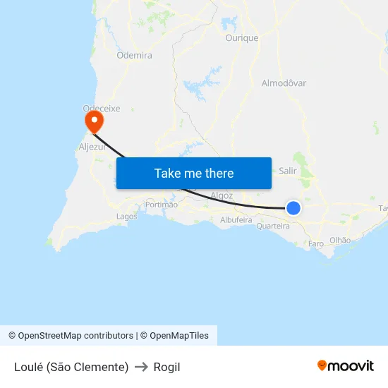 Loulé (São Clemente) to Rogil map