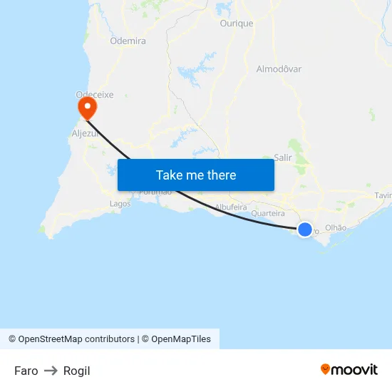 Faro to Rogil map