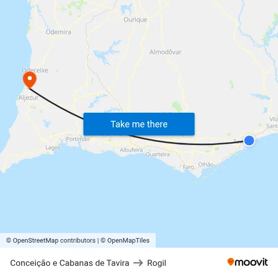 Conceição e Cabanas de Tavira to Rogil map