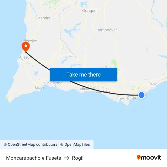 Moncarapacho e Fuseta to Rogil map