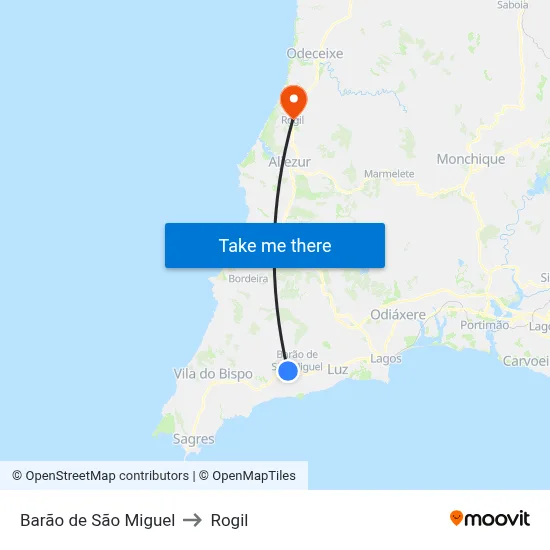 Barão de São Miguel to Rogil map