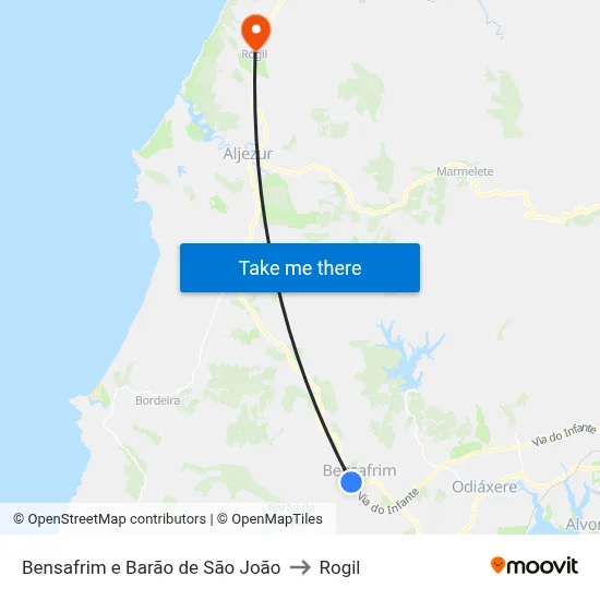 Bensafrim e Barão de São João to Rogil map