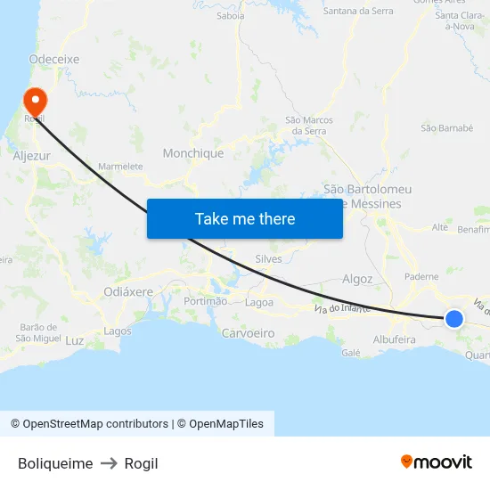 Boliqueime to Rogil map