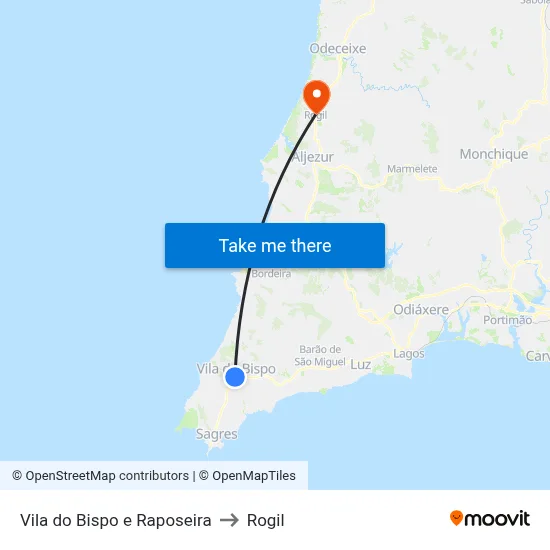Vila do Bispo e Raposeira to Rogil map