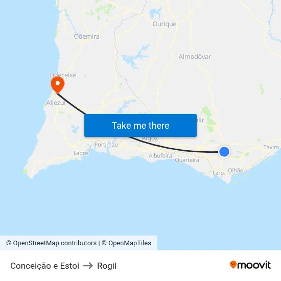 Conceição e Estoi to Rogil map