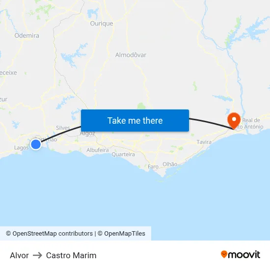 Alvor to Castro Marim map