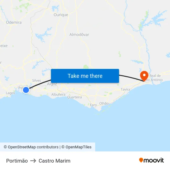 Portimão to Castro Marim map