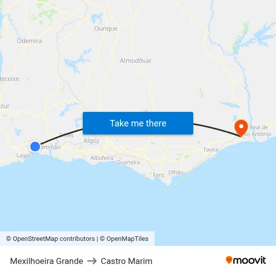 Mexilhoeira Grande to Castro Marim map