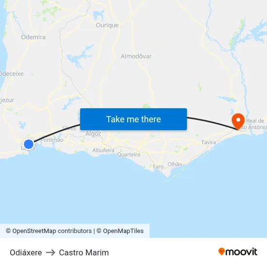Odiáxere to Castro Marim map