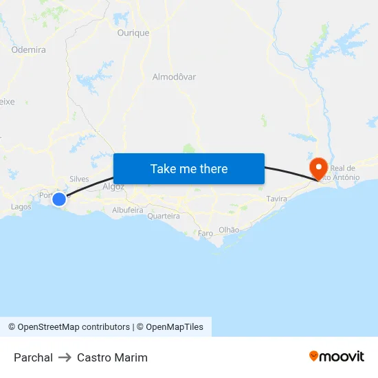 Parchal to Castro Marim map