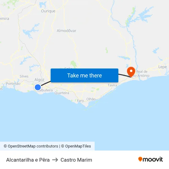 Alcantarilha e Pêra to Castro Marim map