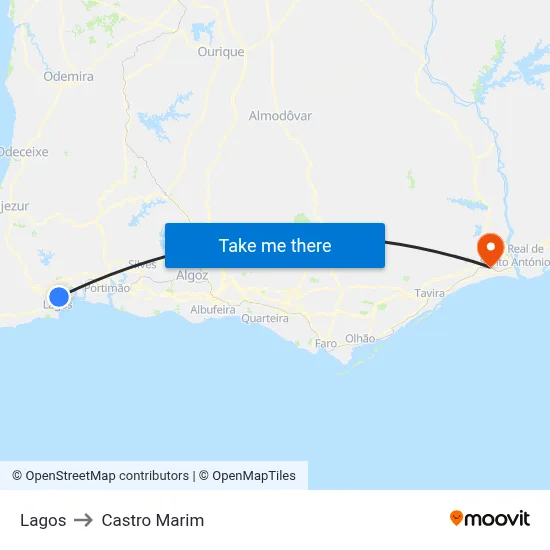 Lagos to Castro Marim map