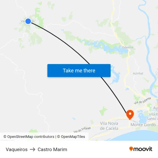 Vaqueiros to Castro Marim map