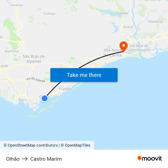 Olhão to Castro Marim map