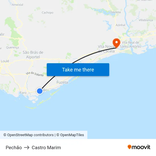 Pechão to Castro Marim map