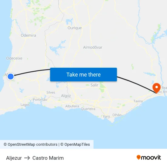 Aljezur to Castro Marim map