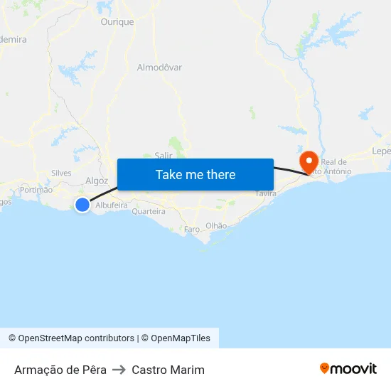 Armação de Pêra to Castro Marim map