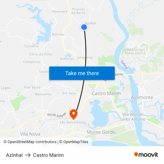 Azinhal to Castro Marim map