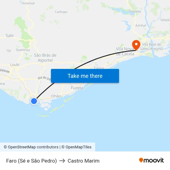 Faro (Sé e São Pedro) to Castro Marim map