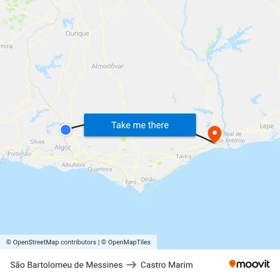 São Bartolomeu de Messines to Castro Marim map