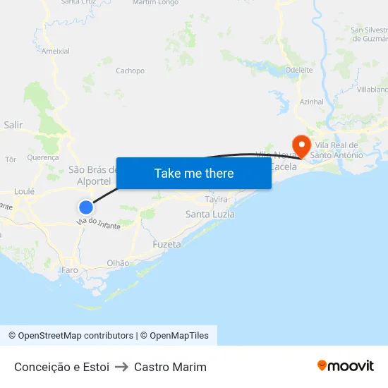 Conceição e Estoi to Castro Marim map