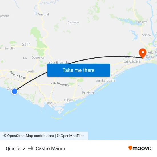 Quarteira to Castro Marim map