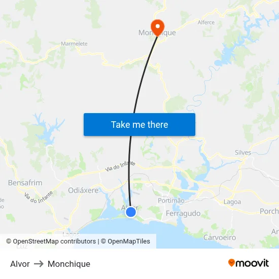 Alvor to Monchique map