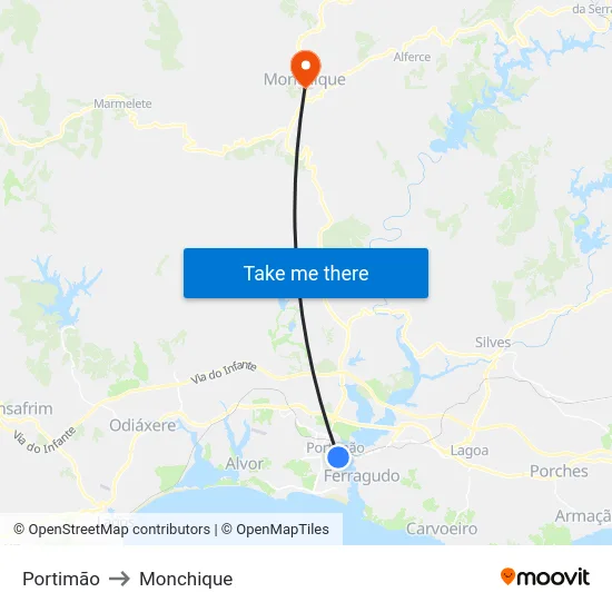 Portimão to Monchique map