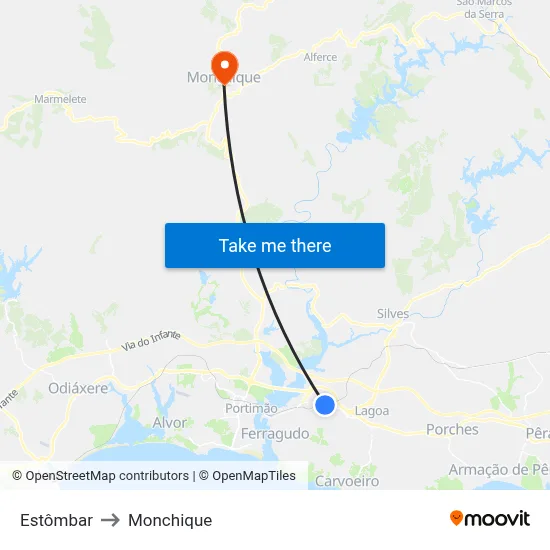 Estômbar to Monchique map