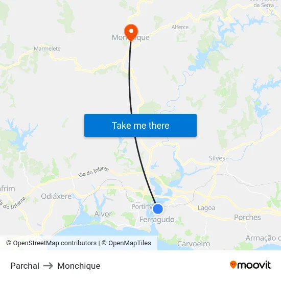 Parchal to Monchique map