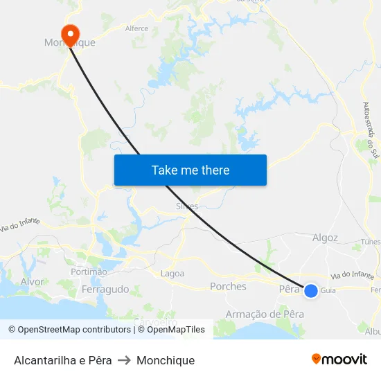 Alcantarilha e Pêra to Monchique map