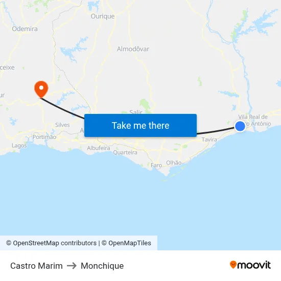 Castro Marim to Monchique map