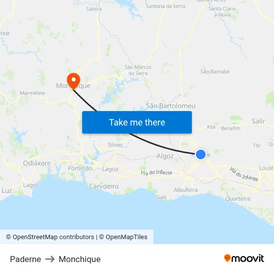 Paderne to Monchique map