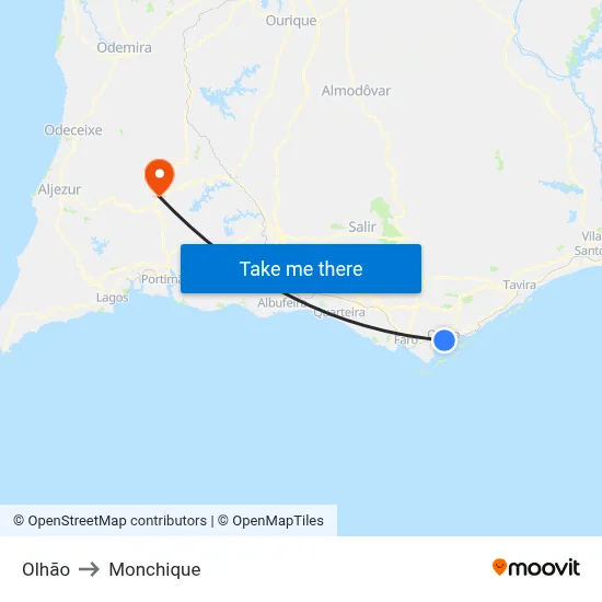 Olhão to Monchique map