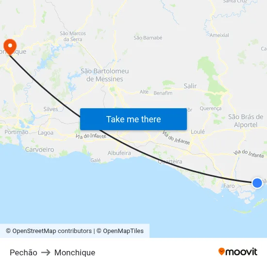 Pechão to Monchique map