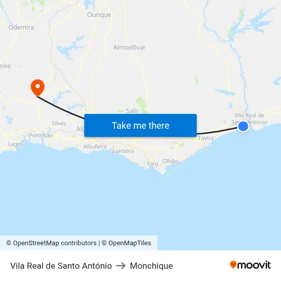 Vila Real de Santo António to Monchique map
