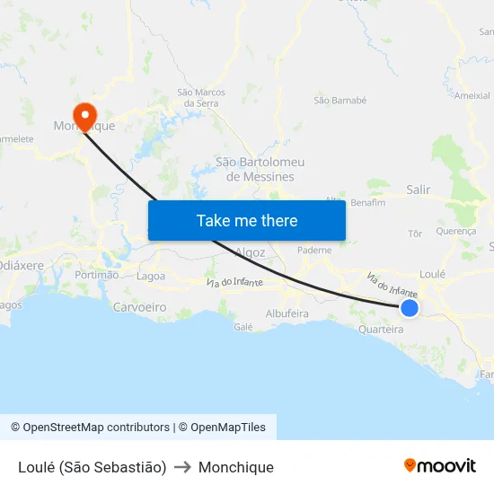 Loulé (São Sebastião) to Monchique map