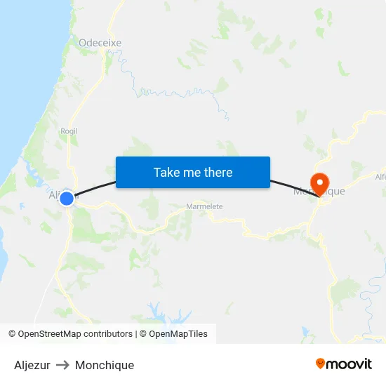 Aljezur to Monchique map