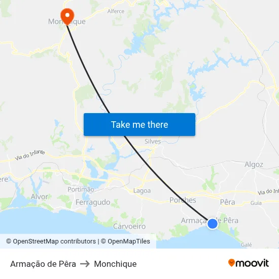 Armação de Pêra to Monchique map