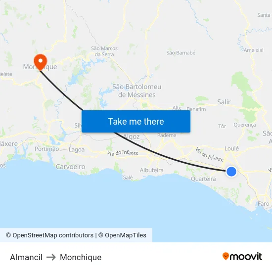 Almancil to Monchique map