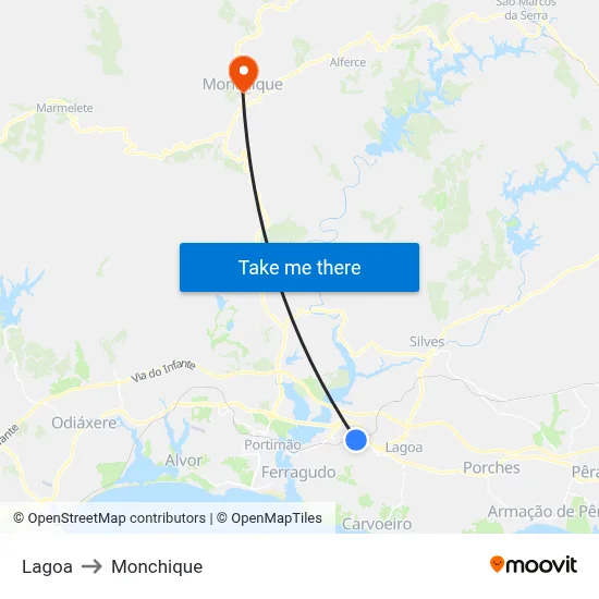 Lagoa to Monchique map